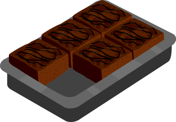 Pan of brownies with 5 brownies and 1 empty spot.