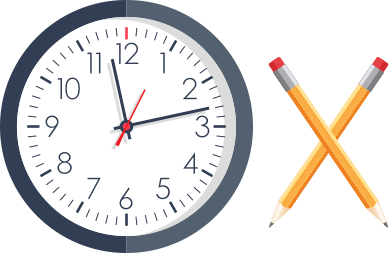 clock and pencils