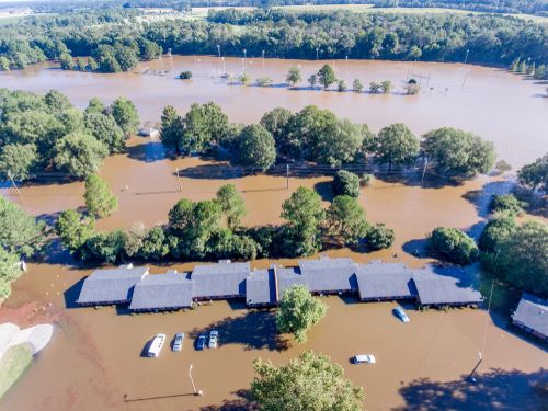 An aerial view of flooding from Hurricane Matthew on October 9, 2016 in Wilson, NC.