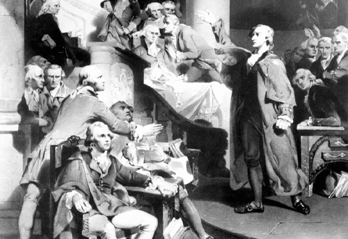 Patrick Henry during his famous speech, ".Give me liberty, or give me death!"