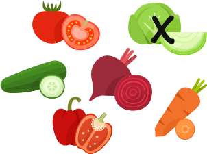 veggies with one crossed out