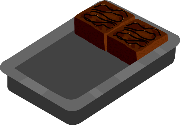 Pan of brownies with 2 brownies and 4 empty spots.