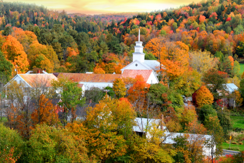 Panoramic view of Topsham village in Vermont