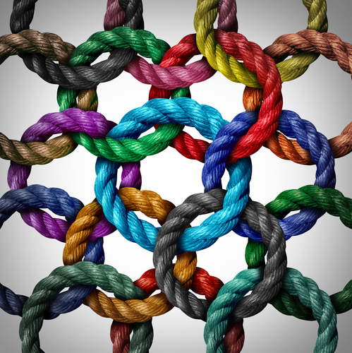A diverse circle ropes connected together. 