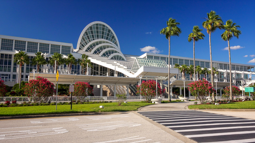 ORLANDO, FLORIDA - MAY 21st: Front entrance to the Orange County Convention Center in Orlando, Florida on May 21st, 2016.