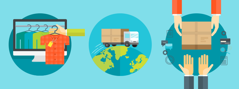 Set of flat design colorful vector illustration concepts for delivery service, e-commerce, online shopping, delivering gifts, receiving package from courier to customer isolated on bright background