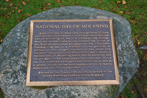 The National Day of Mourning is an annual protest organized that originated in 1970 by Native Americans of New England on the fourth Thursday of November, the same day as Thanksgiving in the United States. It is meant to be a reminder of all that was lost to these native people as Europeans invaded the lands.