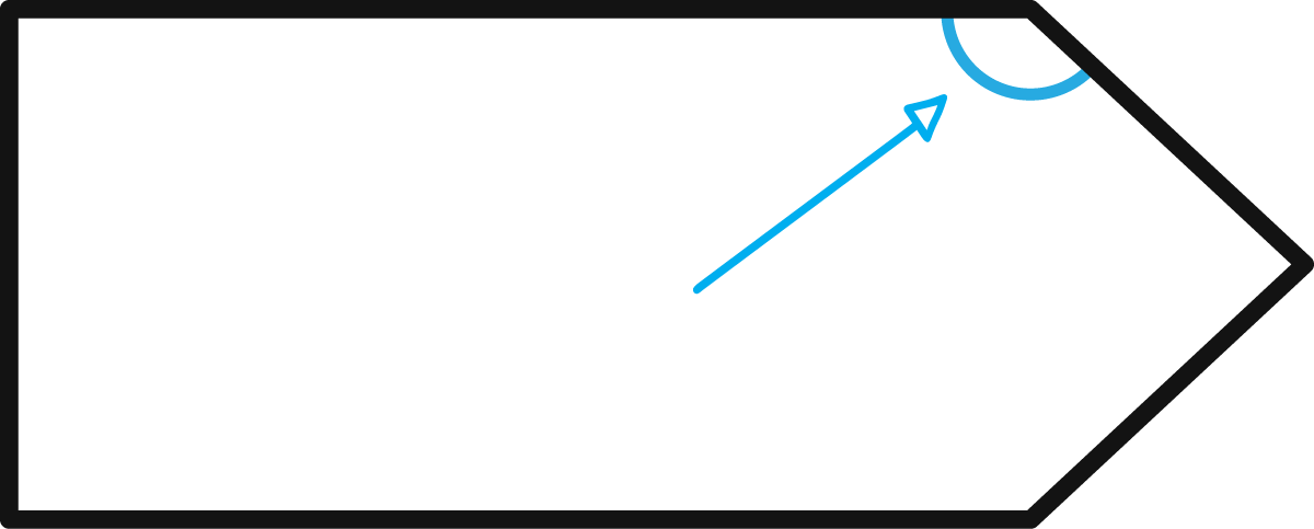 A shape that has a box as the left side and a an obtuse angle on the right side.