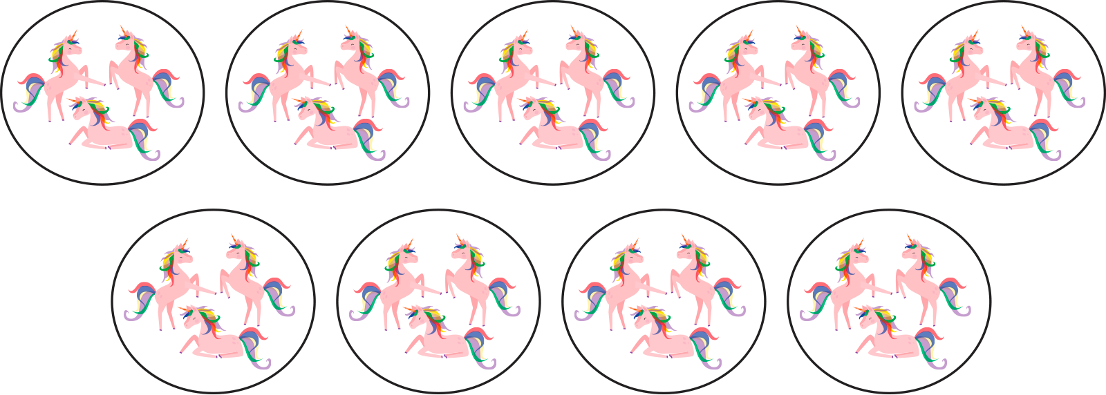 9 groups of 3 unicorns