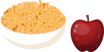 macaroni and cheese with an apple