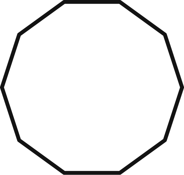 decagon: ten sided shape.