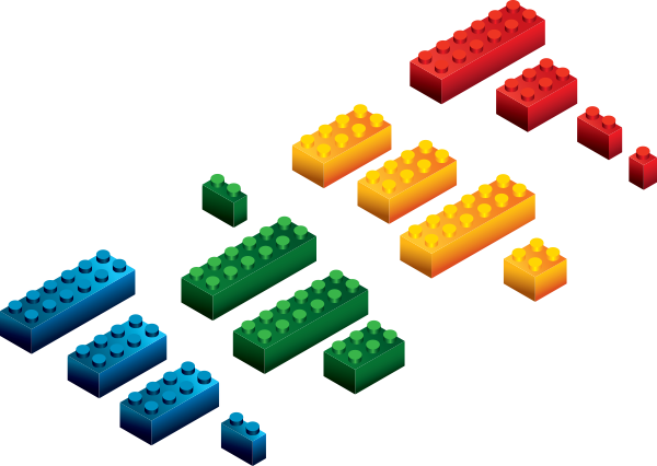 group of blocks sorted by color