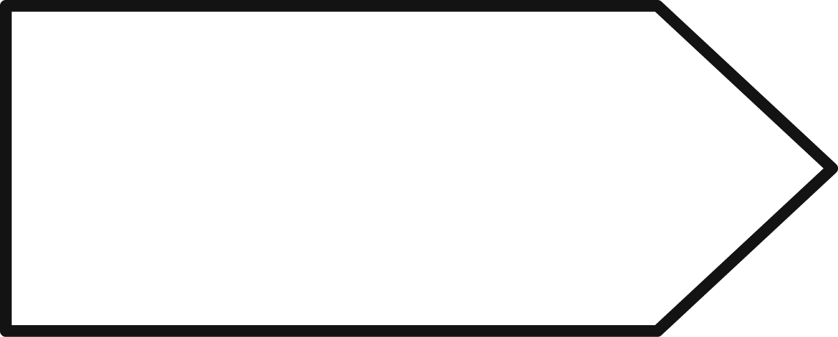 A shape that has a box as the left side and a an acute angle on the right side.
