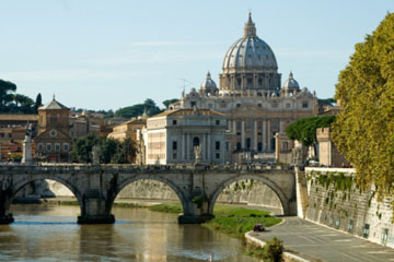 View of the Vatican in Rome with view of Saint Peter's Basilica.
