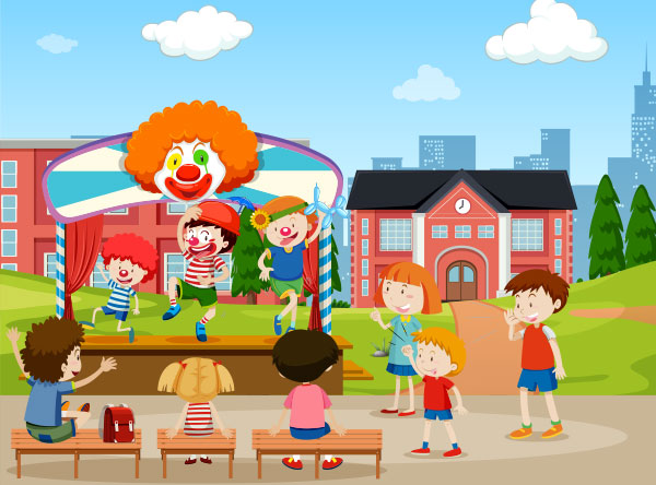 three clowns dancing on a stage