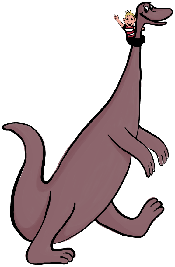 Danny riding the dinosaur.