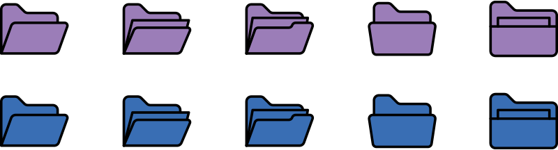 5 purple folders and 5 blue folders