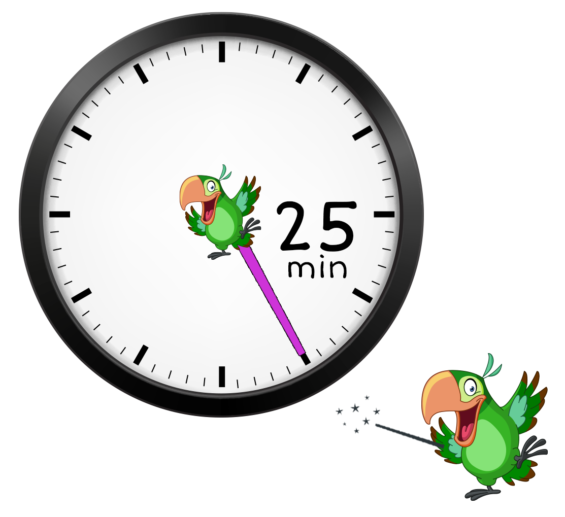 clock with minute hand on 25 minutes