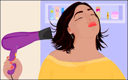 Girl with a hairdryer.