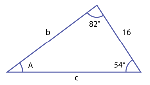  triangle with a 82° angle, 54° angle, and 16 side.