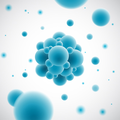 A collection of blue spheres against a white background