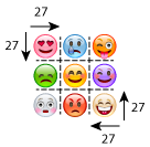 an emoticon grid with slice measurements