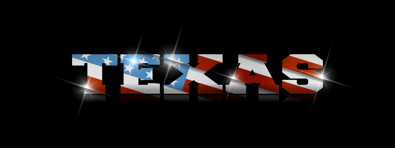 Texas with American Flag inside of letters.