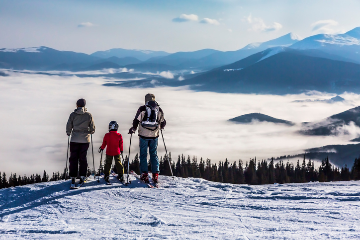 group of skiiers enjoying the mountain scenery