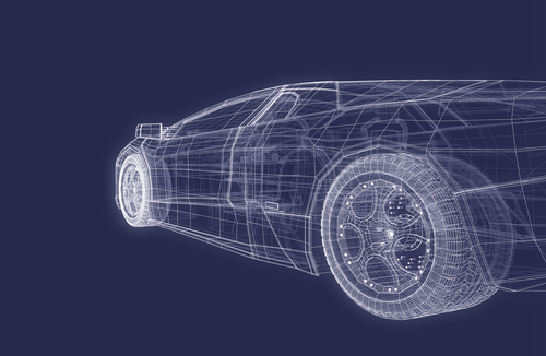 A wireframe image of a 3D car made using Bézier curves.