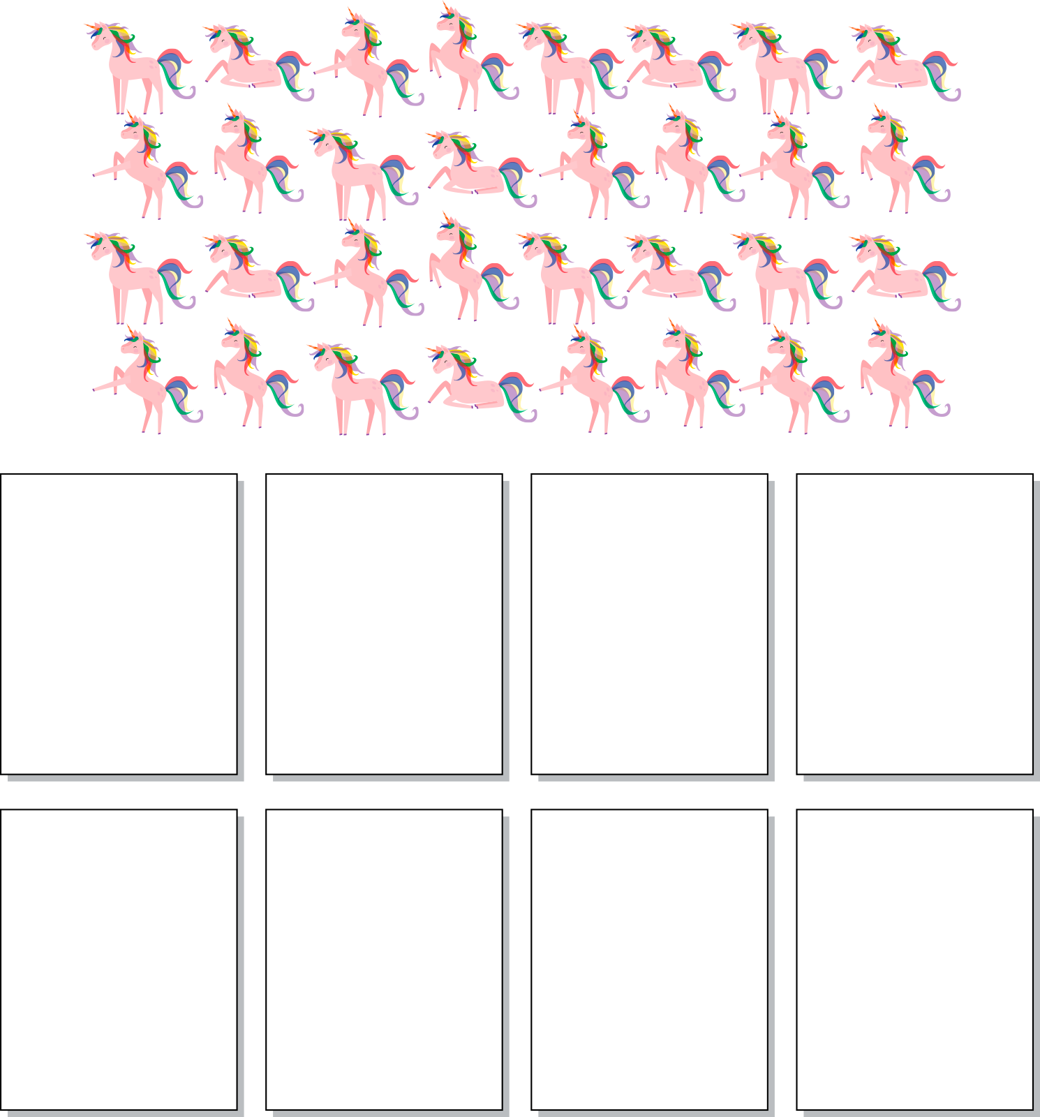 32 unicorns and 8 empty groups