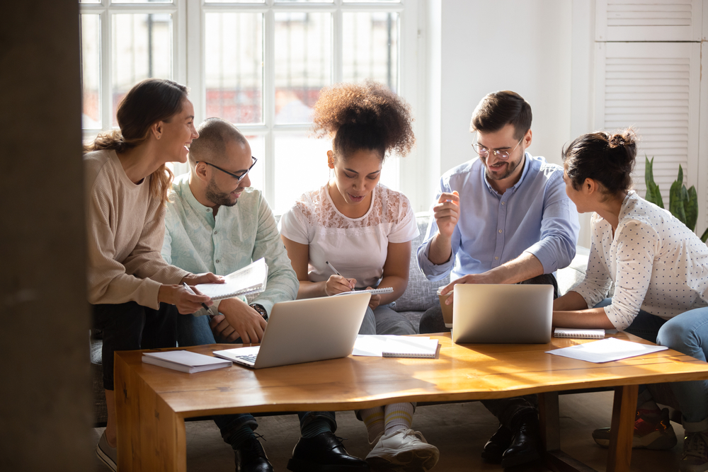 Students working in a group.