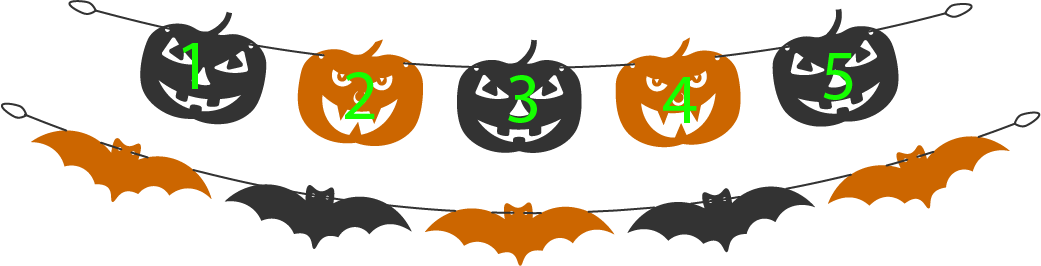 10 halloween decorations: Counting 1, 2, 3, 4, 5