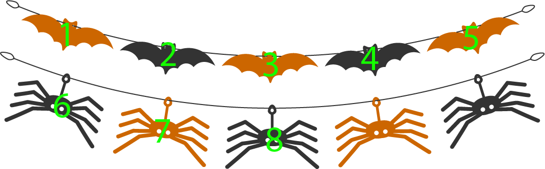 10 halloween decorations: Counting 1, 2, 3, 4, 5, 6, 7, 8