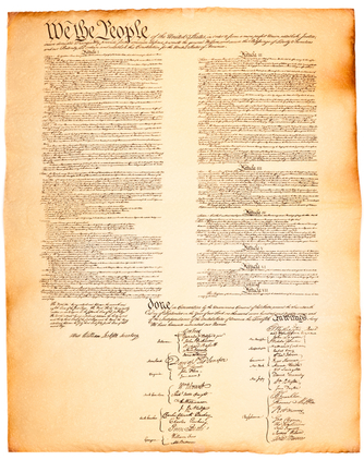 US Constitution on Parchment paper on isolated white