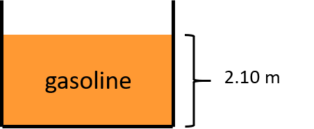 liquid pressure on the bottom of a 2.10 m high tank that is filled with gasoline