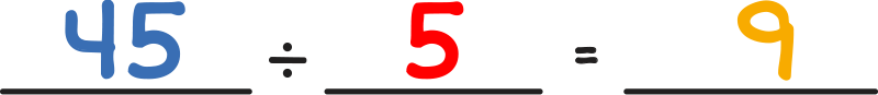 45 divided by 5 equals 9