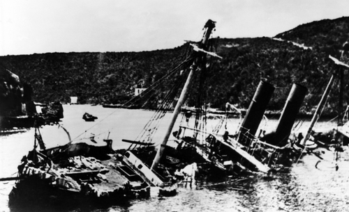 A U.S. naval squadron commanded by George Dewey sunk a Spanish fleet in Manila Bay, Philippines