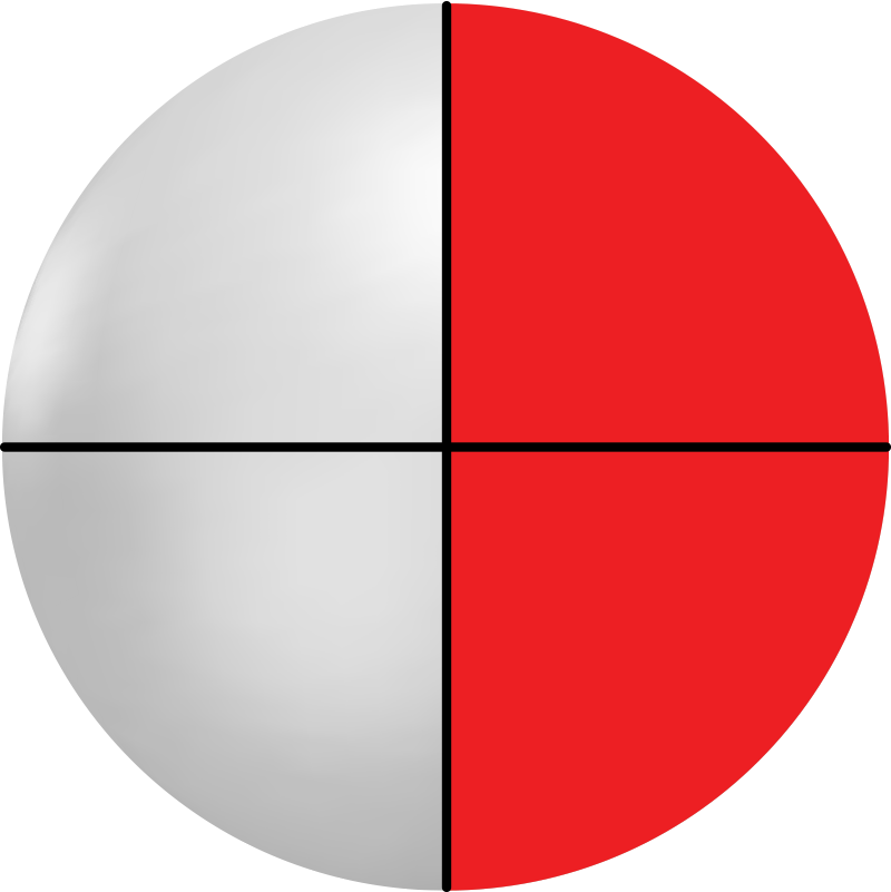 Ball with 4 equal parts and 2 filled in.