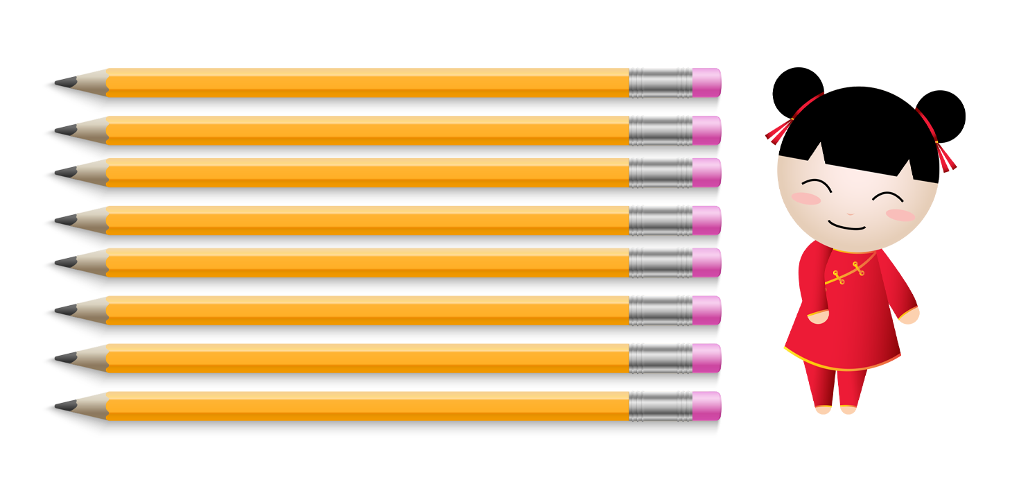 doll next to 8 pencils