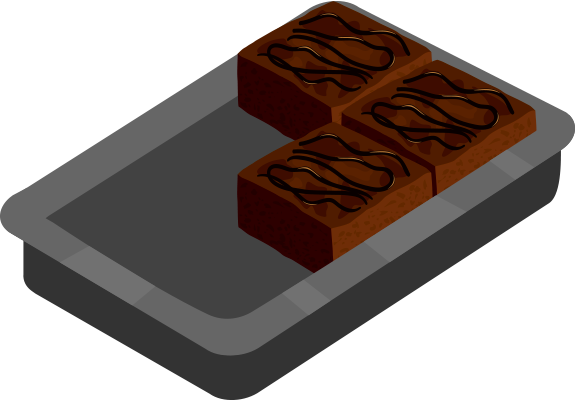 Pan of brownies with 3 brownies and 3 empty spots.