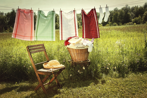 Washing day with laundry on clothesline.
