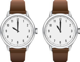 two watches: 10:00 and 11:00