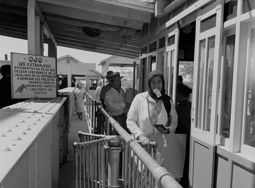 This 1938 photograph by Dorothea Lange shows Mexicans entering the United States at the immigration station at El Paso, Texas.