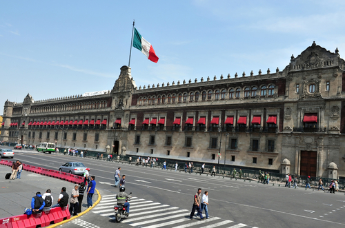 Visitors outside the Mexico National Palace.