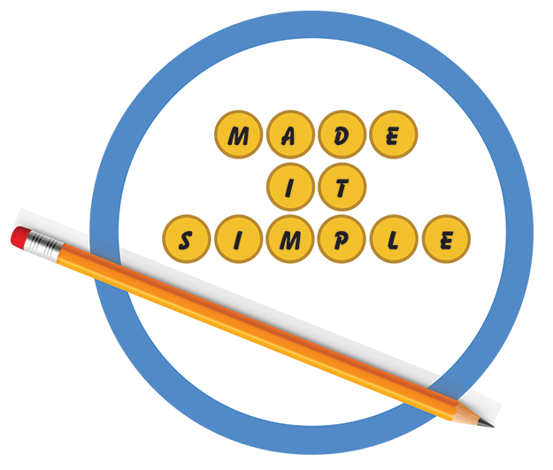 Illustration with a pencil and blue circle with the text made it simple.