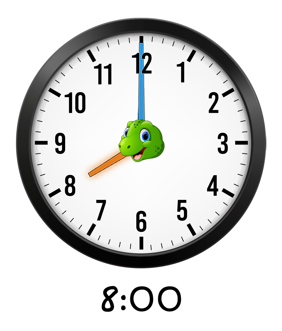 analog clock set to 8:00
