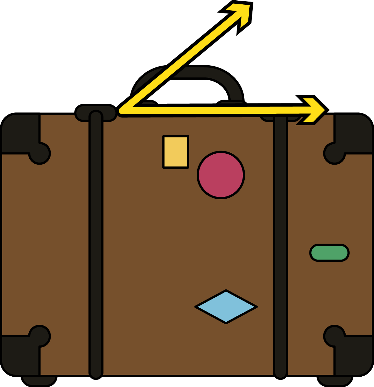 A brown suitcase with an angle shown on it near the handle.
