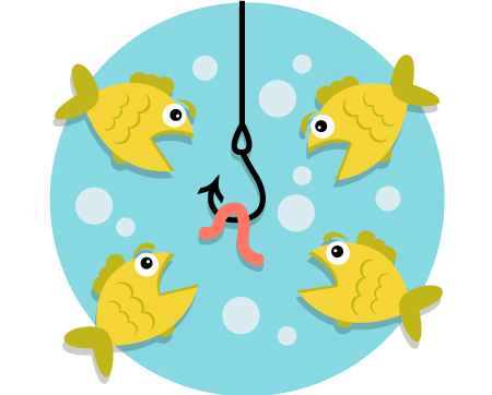 four fish and one worm