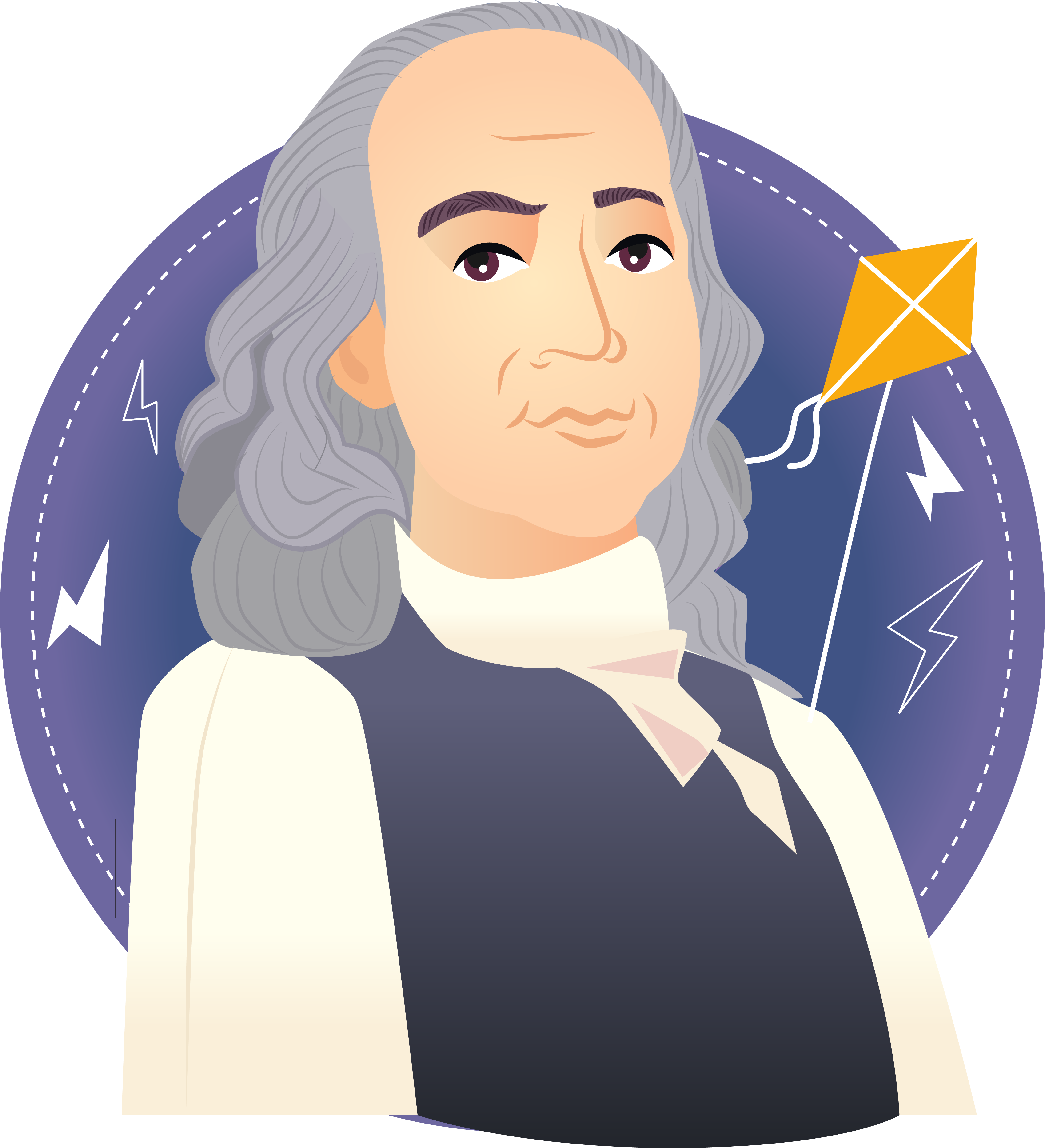 Cartoon of Benjamin Franklin.