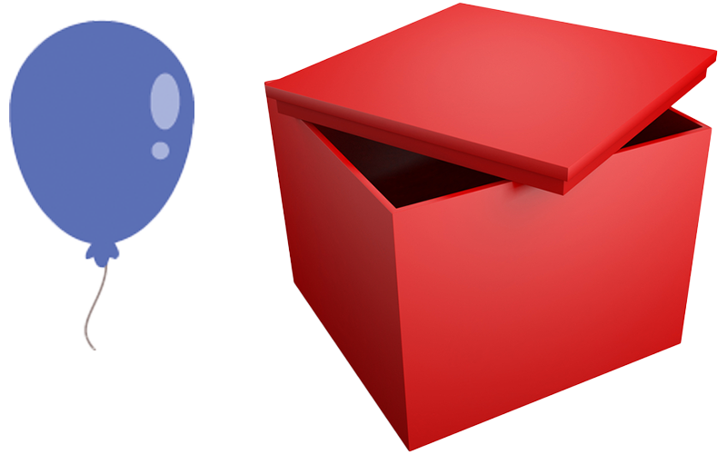 balloon next to a toy box